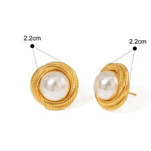 #321 Round Pearl Stainless Steel Earrings